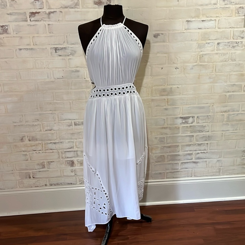 Ramy Brook White Henley Halter Maxi Dress Sz 6